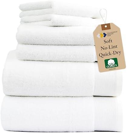 California Design Den Extra Soft & Fluffy 100% Cotton Towels - 6 Piece Towel Set, Quick Dry Towel & Highly Absorbent, Hotel Bath Towel Set - 2 Bath Towels, 2 Hand Towels & 2 Washcloths (White)