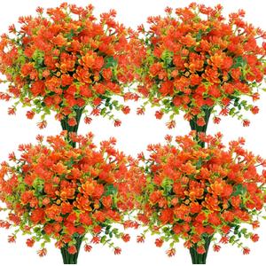 20 Bundles Artificial Flowers for Outdoors Decoration UV Resistant Fake Plastic Plants Faux Flowers Shrubs for Spring Summer Garden Porch Window Box Home Decor, Orange
