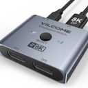 Vilcome DisplayPort Switch 8K Splitter, Plug & Play, One-Button Switching, Bidirectional Display Port Switcher Box 2 in 1 Out/ 1 in 2 Out, 8K@60Hz, 4K@120Hz, 1080P@240Hz for PC Monitor Laptop (Gray) (Grey)