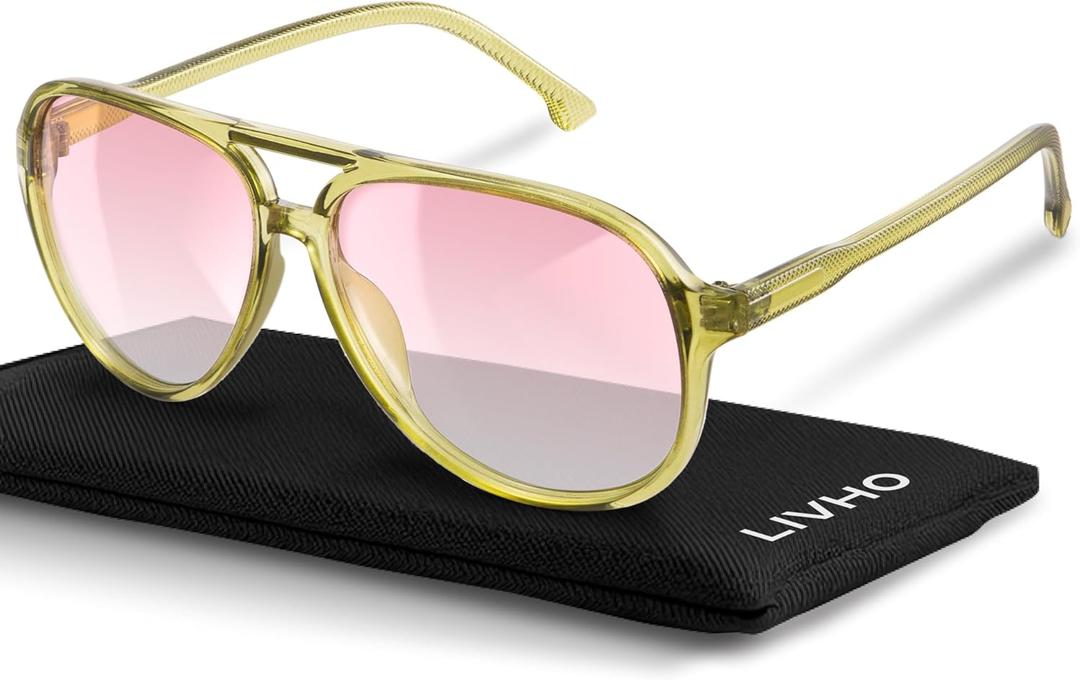 livho Trendy Polarized Aviator Sunglasses Women Men, Retro Sun Glasses for Women Men 2025, Oversized UV Protection Shades (Gold/Pink)