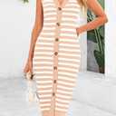 BTFBM Casual Women Spring Dresses 2025 Sleeveless Striped Midi Button Down Dress Ribbed Knit Cardigan Cover Up Dress (S)