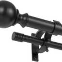 Double Curtain Rods for Windows 36-72 Inches, Adjustable Decorative Window Treatment Curtain Rod with Round & Barrel Finials, 1-Inch Front and 5/8 Inch Back Matte Black Double Telescoping Drapery Rod