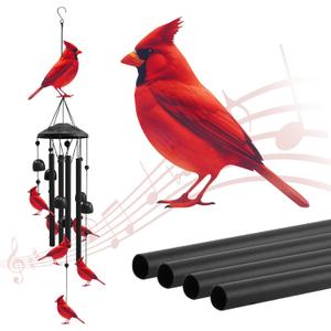 Cardinal Wind Chimes for Outside, Black Metal Windchimes Outdoors, Cardinals Gifts for Women/Men, Garden/Yard Decor, Memorial/Birthday Gifts for Grandma/Mom, Durable Chimes for Outdoors