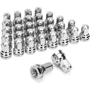 DYNOFIT 14mmx1.5 OEM/Stock Lug Nuts Compatible with 2017-2022 Ford F-250 & F-350, 32 Pack HEX21mm (13/16") One-Piece Design Factory Chrome Wheel Lug Nuts HCPZ-1012-B HCPZ-1012-A (Silver)