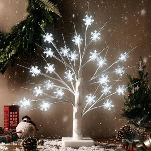 Retisee Winter Decoration Snowflake Tree LED Light with 24 LED Lights USB Battery Operated Snow Indoor Outdoor for Home Table Party Decor (1.48 Ft)