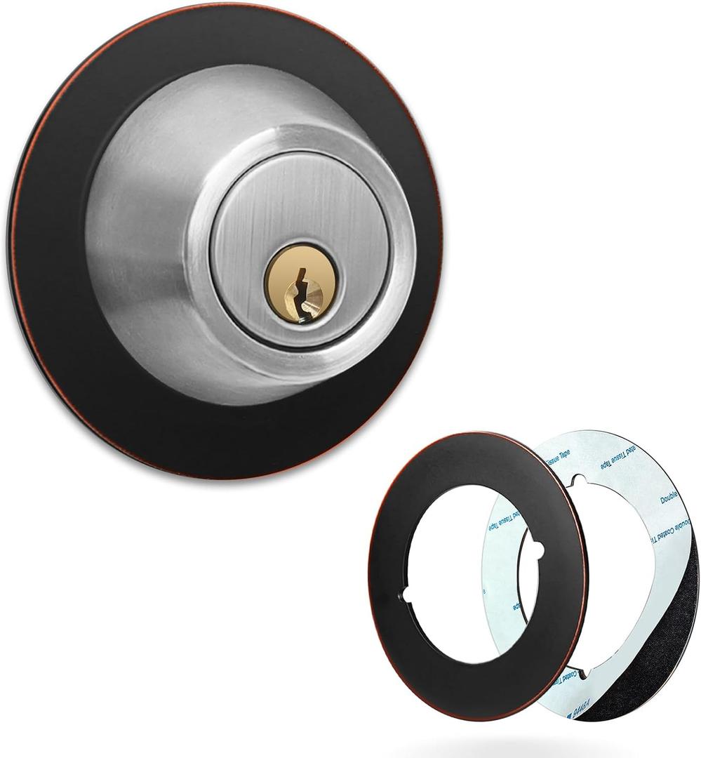 Door Knob/Deadbolt Backplate, Oil Rubbed Bronze, DoorKnob Decorative Ring Plates, Scar Plates for Door Lock, Door Hole Spacer (4pcs)