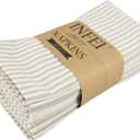 Plain Striped Cotton Linen Blended Dinner Cloth Napkins - Set of 12 (40 x 30 cm) - for Events & Home Use (Beige)
