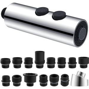 Hibbent Metal Pull Down Kitchen Faucet Head Replacement with 15 Adapters, Sink Spray Head, 2 Function Spray Nozzle Compatible with Moen, American Standard, Delta, Kohler Faucets, Chrome (Silver)