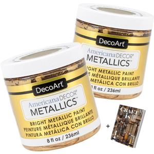 Americana Decor Metallics 24K Gold Paint - 2 Pack, 8oz, Multisurface, Home & Wall Decor, Gilding, Includes E-book Americana Decor Metallics 24K Gold Paint - 2 Pack, 8oz, Multisurface, Home & Wall Decor, Gilding, Includes E-book