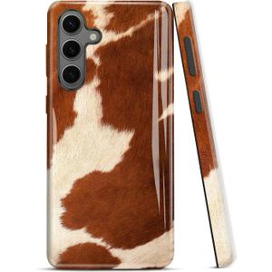 Compatible for Samsung Galaxy A15 5G Case, 2 Layer Hard Shell Silicone Cover 2 in 1 Shockproof Protective Phone Case,Cute Western Cowhide Brown Animal Skin Pattern