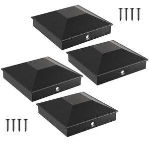 HILLMASTER 4X4 Post Caps for 3.5inx3.5in Wood Fence Post, Water-Proof UV-Proof Durable PP Plastic Decking Post Top Cap Cover with Mounting Screws, 4 Pcs, Black
