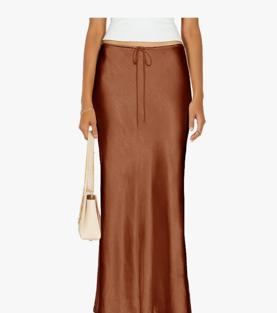 Womens Satin Silk Maxi Skirts Drawstring Flared Casual A-Line Long Skirt for Women. Size Small