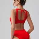 OQQ Women's One Piece Swimsuits Tummy Control High Waisted Cross Bathing Suit Wrap Tie Back 1 Piece Swimwear Large, Red