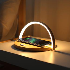 mooas Modern Simple Wireless Charging Nightlight (Wood), Max.15W Fast Wireless Charger, Touch Control, 3-Level Brightness, for Galaxy S24,S25,S26, iPhone 17,16,15, Airpods 4