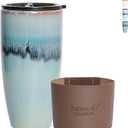 Bosmarlin Ceramic Travel Coffee Cup with Lid, 21 oz, Portable Coffee Mug for Car Cup Holder, Microwave Safe, Reactive Glaze (Forest Green)