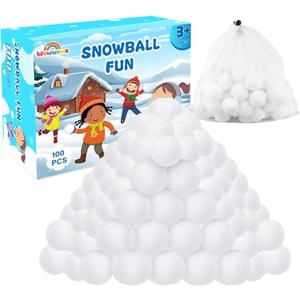 100 Pcs Fake Snowballs Fight Set: Soft Artificial Snow Balls with Drawstring Bag for Kids and Adults, Indoor Outdoor Snow Toys, Christmas Games, Party Favors, Winter Wonderland Decor Gifts