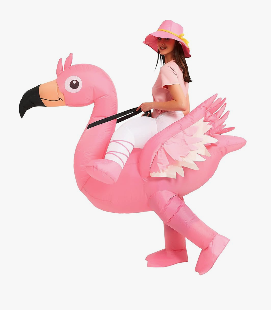 One Casa Inflatable Flamingo Costume Riding On Flamingo Air Blow up Funny Fancy Dress Party Halloween Costume for Adult