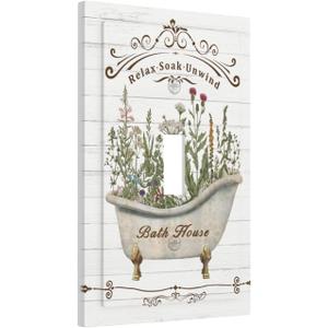 Rustic Farmhouse Wooden Board Botanical Flower Single Toggle Light Switch Plates Cover Decorative 1 Gang Wall Plate Electrica Faceplate for Bathroom Bedroom Decorate Accessories