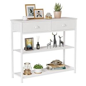 Furologee 30'' Entryway Table, White Console Table with Storage, Narrow Sofa Table with 2 Drawers and 2 Shelves for Hallway, Living Room, Bedroom, Foyer, Couch, Tv (9.4"D x 30.7"W x 31.7"H)
