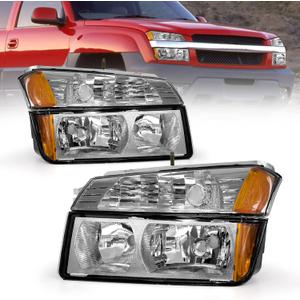 AS Headlight Assembly for 2002 2003 2004 2005 2006 Chevy Avalanche 1500 2500 Fits Body Cladding Models with Chrome Housing Amber Reflector Passenger and Driver Side