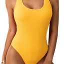 Limeeke Women One Piece Swimsuit Solid Ribbed Monokini Swimwear Scoop Neck Low Back Bathing Suit, X-Small
