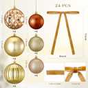 Lyrow 48 Pcs Bronze Copper Gold Christmas Ball Ornaments with Velvet Bows Set 24ct 3.15'' and 2.36'' Shatterproof Christmas Ornaments and 24 Pcs Xmas Tree Bows for Xmas Tree Stairs Holiday Party Decor