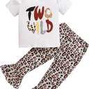 Baby Girl 2nd Birthday Outfit Girl 2 Year Old Birthday Outfit Toddler Leopard Clothes (3T, White)