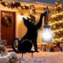 Black Cat Christmas Yard Decorations Outdoor - Solar Lights Outdoor Garden Decor Stake with Butterfly Decorative Metal Housewarming Ornament for Pathway Lawn Patio  Unique Gift for Woman Mom Grandma