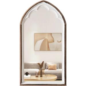 Farmhouse Wooden Arched Mirrors for Wall 13 X 24 Inch, Hanging Distressed White Carved Wood Framed Arch Mirror, Rustic Decorative Mirrors for Living Room Entryway Fireplace Bathroom