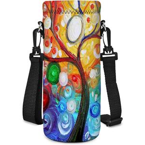 AUPET Water Bottle Bag Carrier,24oz/32oz Insulated Neoprene bottle Sling Holder Case Pouch Cover for 1000ML/750ML Bottles with Shoulder Strap for walking (Colorful Tree)