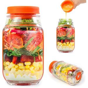 Salad To Go Food Container Durable Food Grade Salad Jar with Side Opening Anti-Sogging Food Containers for Lunch, Meal Prepping Non-BPA Dishwasher and Microwave Safe Tritan (Red)