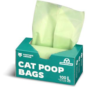 Panther Armor Cat Litter Bags, 100 Large Compostable Unscented Poop Bags -16x12in Super Large Kitty - Leak Proof Box Trash - Odor Proof Cat Disposal