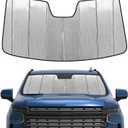 Pigenius Windshield Sun Shade for Chevy Silverado & GMC Sierra 1500/2500/3500 2019-2026 (WT, Custom, Pro Trims) - Fits All Trims 2019-2021, Non-HUD Models Only, Reversible Silver/Black