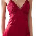 Daiwor Kout Satin Nightgown for Women Sexy Lace Slip Dress Butterfly Lingerie Babydoll Dress Silk Nighties Backless Pjs Wine Small