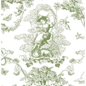 CiCiwind Peel and Stick Wallpaper Green Toile Wall Paper French Country Wallpaper for Bedroom Vintage Self Adhesive Removable Contact Paper for Bathroom Living Room Vinyl Rolls 17.3"197"