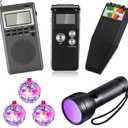 Saillong 7 Pcs Ghost Hunting Equipment Kit 1 Electromagnetic Paranormal Radiation Detector 1 Digital EVP Voice Recorder 1 Hand Held Radio 1 UV Flashlight 3 LED Light up Cat Balls, 8gb(Clear)