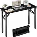 Folding Table Computer Desk - 35.8" No Assembly Folding Desk Design and Foldable Office Desk, Small Desk for Bedroom, Compact Storage Portable Use for Dorm and RV Small Space, Dark Oak