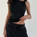 MakeMeChic Women's Asymmetrical Neck Sleeveless Twist Front Summer Tee Shirt Tops (Black, M)