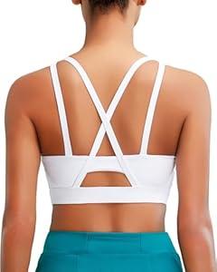 RUNNING GIRL Sports Bras for Women High Support, Criss-Cross Back Strappy Sports Bras for Women with Sewn in Pads(WX3081_White_M)