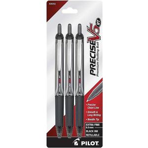 PILOT Precise V5 RT Refillable & Retractable Liquid Ink Rolling Ball Pens, Extra Fine Point (0.5mm) Black Ink, 3-Pack (26052)