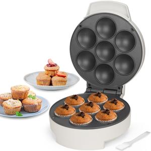 SugarWhisk Mini Cupcake Maker Machine, Make 7 X 2.2 Inch Cupcakes Baking for Kids, Muffin Maker Machine, Baking Gadgets, Housewares Breakfast Maker, Non-stick, White