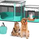 Portable Cat Playpen, Foldable Pet Dog Playpen, for Kitten Puppy Play Pen Indoor/Outdoor, Cats Enclosure Cages Tent with Carrying Case, 600D Oxford 8-Rods, 32"x24"x22" (Green)