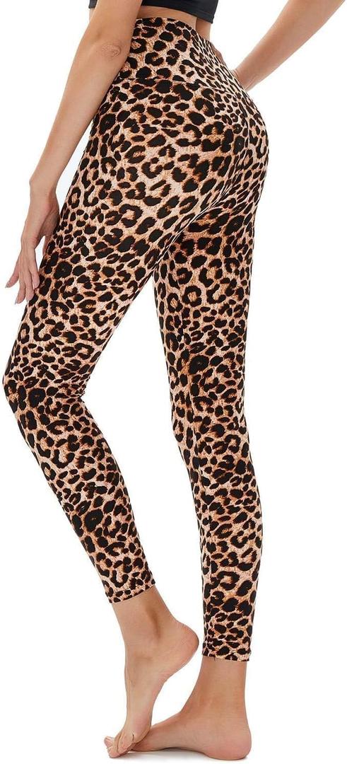 High Waisted Leggings for Women - No See Through Tummy Control Cycling Workout Yoga Pants with Pockets Reg & Plus (Large-X-Large, A-leopard/ Cheetah)