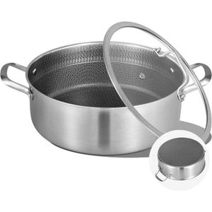 Inqibee 7 QT Hybrid Nonstick Saute Pan with Lid, Tri-Ply Stainless Steel 12 Inch Deep Frying Pan Cookware, Induction Compatible, All Cooktops, Oven & Dishwasher Safe
