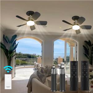 2 Pack 20" Socket Fan Light with Remote, 30W 2000 Lumens, 3 Colors 3000-6000K Screw in Ceiling Fan in Light Socket 6 Speed Wind Small Ceiling Fan for Bedroom, Living Room, Kitchen, Garage