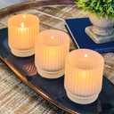 Kate Aspen Vintage Fluted Frosted Glass Tealight Votive Candle Holders (Set of 6), Rustic Decor, Boho Decorations, Shelf Decoration, Classic Look | Perfect Hostess Gift (One Size)
