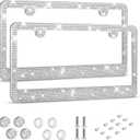 HOTOR License Plate Frame - Lastingly Bling and Sparkly License Plate Frame for Women, Stainless Steel & Obstruction-Free Frame with Multifaceted Rhinestones,Black, 1 Pack (White)