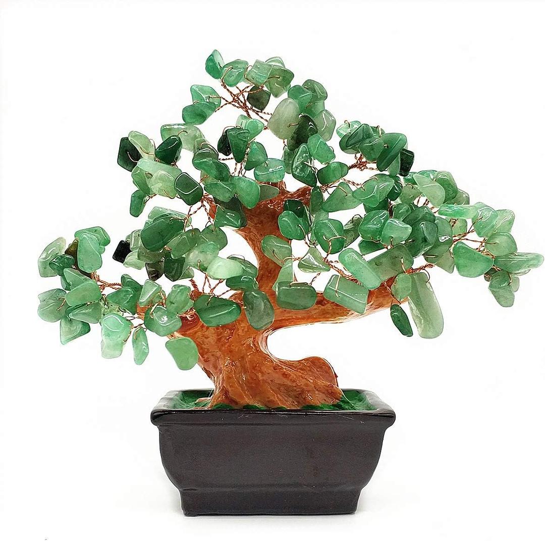 Colorsheng Feng Shui Quartz Crystal Money Tree Bonsai Style Decoration for Luck and Wealth (Green)