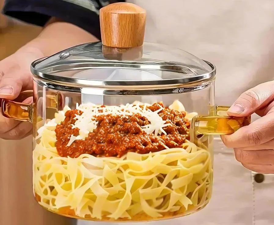 Clear Cooking Pots 1.5L(50oz) High Borosilicate Cooking Pot, Cooking Pots for Stove Top Glass Saucepan, Glass Pot With Lid for Cooking Noodle, Soup, Milk,Tea