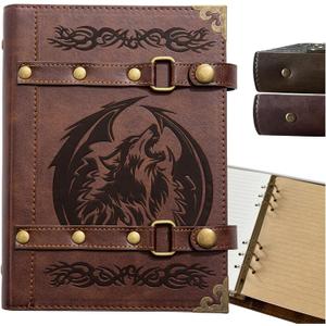 DUROTAN DND Notebook Wolf Journals Gift Set-Unique A5 Binder 400 Page Vintage Leather Suitable for Dungeons And Dragons Accessories Women & Men Writing(8-Red-Wolf)